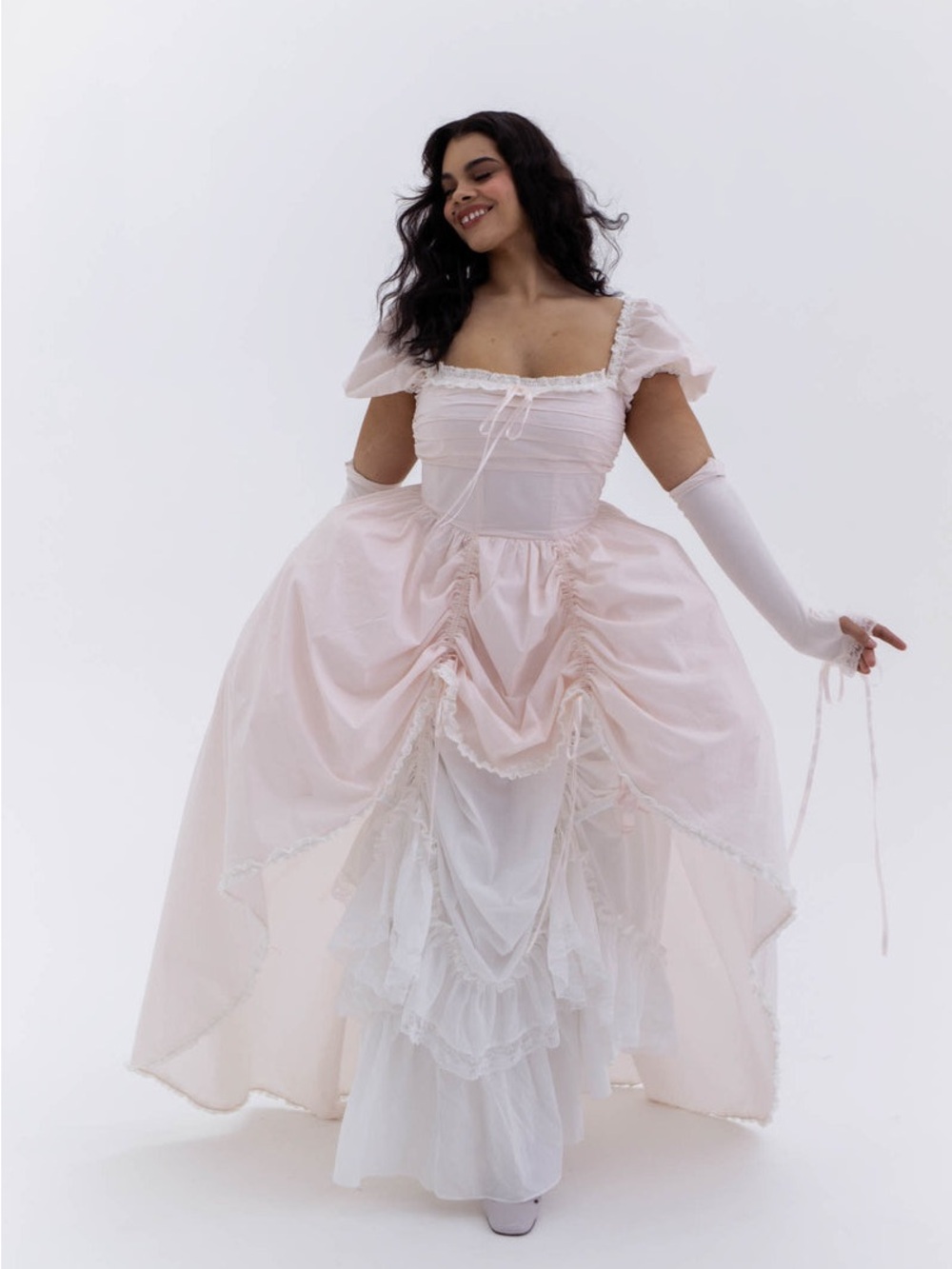 Selkie blush Caribbean dress with added bustles